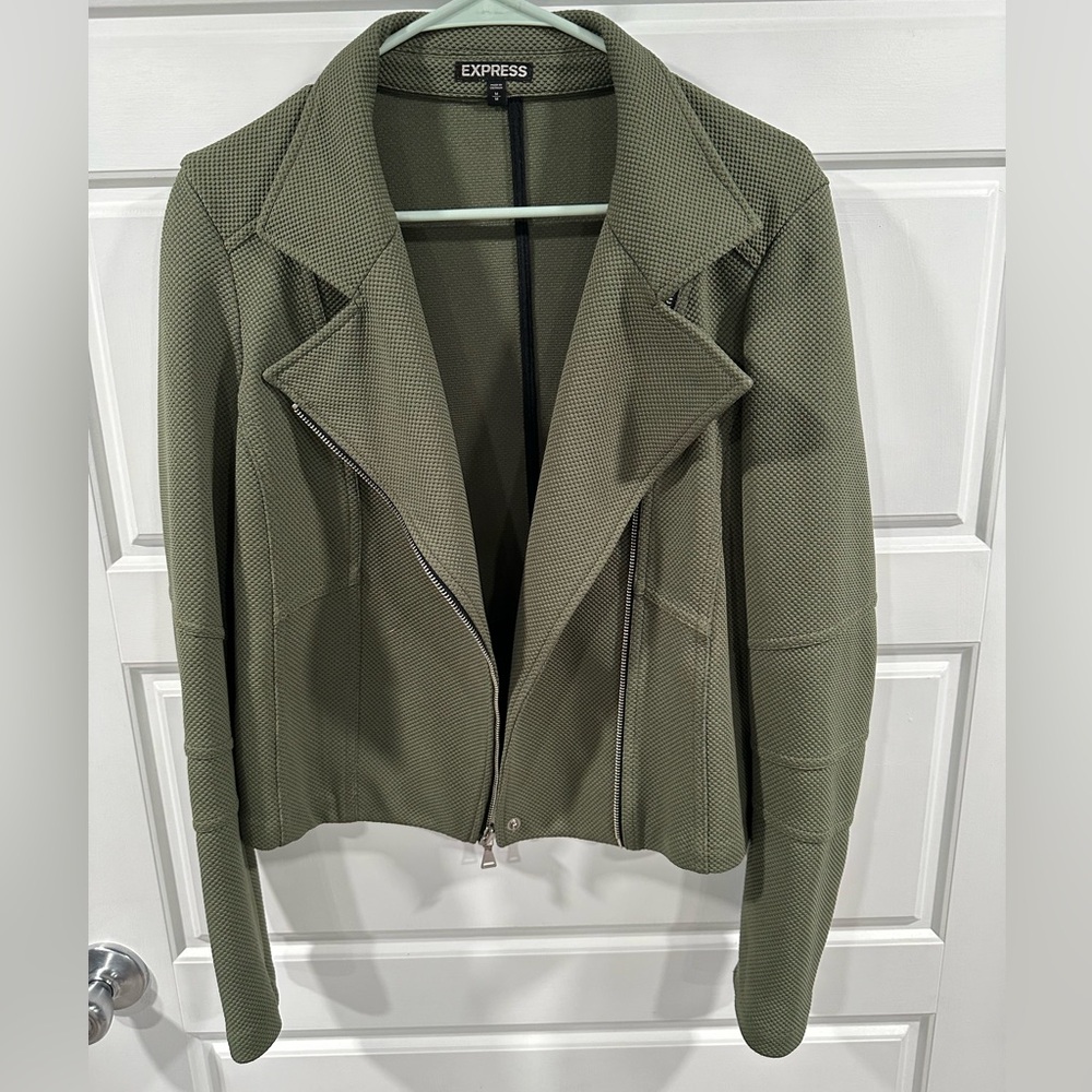 Express cloth Moto jacket. Olive green. Size Medium.